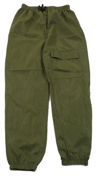 Khaki šušťákové cuff nohavice s vreckom