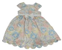 Bielo-pastelově farebné kvetované šaty s mašlou Tahari