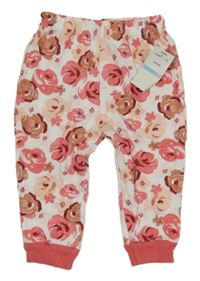 Nové - Bílo-růžové květované tepláky 