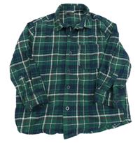 Tmavozeleno-tmavomodro-biela kockovaná flanelová košeľa
