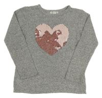 Sivé melírované úpletové tričko so srdíčkem z flitrů Primark