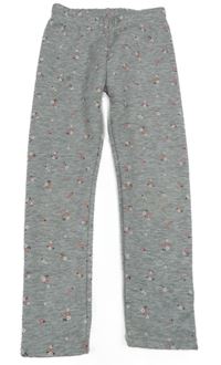 Šedé melírované zateplené legíny s kytičkami Topolino