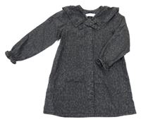 Tmavosivé leopardí rifľové košeľové šaty s mašlou Denim Co.