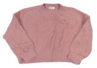 Ružový chlpatý crop sveter H&M