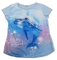Světlemodro-svetloružové tričko s delfínom h&M