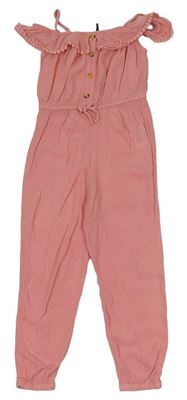 Růžový letní kalhotový overal s volánkem Primark 