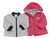 2set - Růžová šusťáková jarní bunda s kapucí + pruhovaná mikina C&A