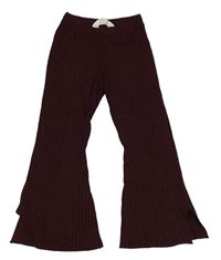 Vínové žebrované flare kalhoty H&M