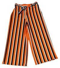 Oranžovo-černo-bílé pruhované culottes kalhoty s páskem New Look