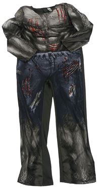 Kostým - Šedý vycpaný halloweenský overal - vlkodlak
