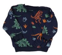 Tmavomodrá oversize mikina s dinosaurami F&F