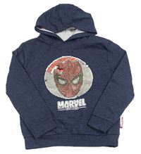 Tmavomodrá mikina se Spider-manem z překlápěcích flitrů a kapucí Marvel