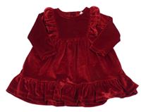 Nové - Červené sametové šaty s volánky F&F