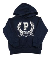 Tmavomodrá mikina s potlačou a kapucňou H&M