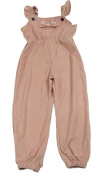 Svetloružový rebrovaný zamatový overal s mašlou