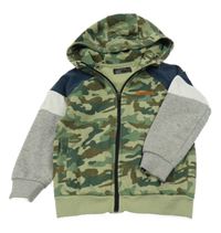 Army-modro-šedá propínací mikina s kapucí Next