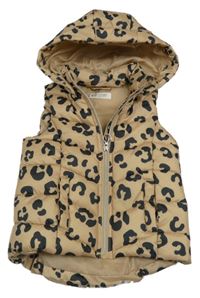 Béžovo-šedá vzorovaná šusťáková prošívaná zateplená vesta s kapucí H&M