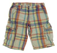 Barevně kostkované plátěné kraťasy s kapsami 