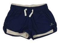 Tmavomodré plátenné vrstvené kraťasy Domyos