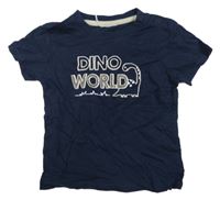 Tmavomodré tričko s nápisem a dinosaurem Topomini