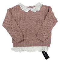 Nové - Fialovorůžový vzorovaný svetr se všitou halenkou Dunnes