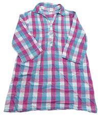 Modrozeleno-bielo-tmavorůžovo-strieborné kockované košeľové šaty H&M