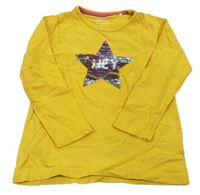 Okrové tričko s hvězdičkou z překlápěcích flitrů Topolino