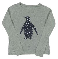 Sivé melírované pyžamové tričko s tučňáčkem GAP