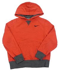 Červeno-tmavosivá mikina s logom a vreckom a kapucňou Nike