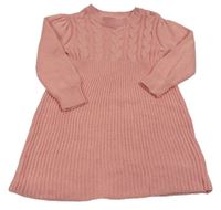 Svetloružové pletené šaty so žebrováním a vzorom so cute