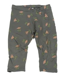 Tmavošedokhaki teplákové legíny s kytičkami H&M