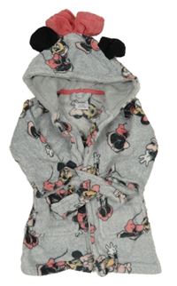 Šedý melírovaný plyšový župan s Minnie a kapucí PRIMARK