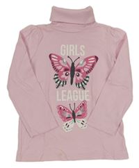 Světlerůžový rolák s motýlky a nápisy dopodopo