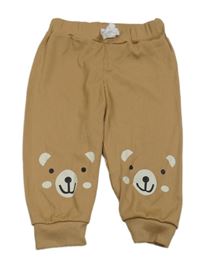 Hnedé rebrované tepláky s medvedíkmi a mašlou