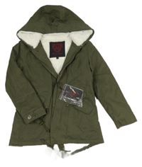 Nové - khaki plátěná zateplená parka s kapucí Miss image
