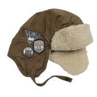 Hnědá semišová zateplená beranice s nášivkami H&M