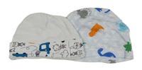 2x - Čepice - Biela s obrázkami KRIS x KIDS, světlemodrá vzorovaná s dinosaury