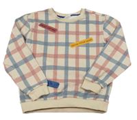 Pudrovo-modro-staroružová kockovaná mikina S. Oliver