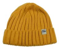 Hořčicová žebrovaná pletená čepice s autobusem Topomini