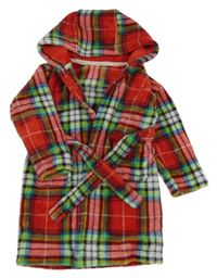 Červeno-kostkovaný plyšový župan s kapucí George