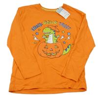 Nové - oranžové tričko s dinosaurom a tekvicou PRIMARK