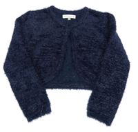 Tmavomodré chlupaté propínací svetrové bolérko so trblietkami Rocha John Rocha