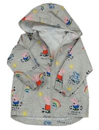 Sivá melírovaná šušťáková nepromokavá bunda s Peppa Pig a kapucňou