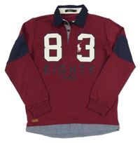 Vínovo-tmavomodrá mikina s číslom a všitou košilí a golierikom