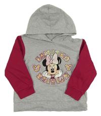 Šedo-višňová melírovaná mikina s Minnie a kapucí Disney