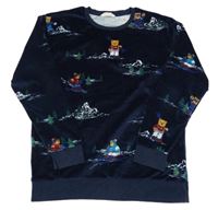 Tmavomodrá plyšová mikina s medvedíkmi M&S