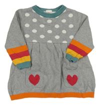 Sivo-oranžovo-šalvějovo-pruhovaná melírovaná šatová svetrová tunika s bodkami PUSBLU