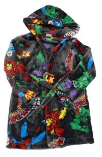 Tmavošedý plyšový župan se superhrdiny a kapucí MARVEL