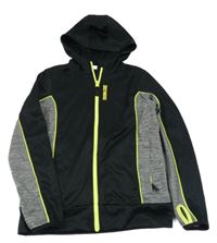 Černo-šedá/melírovaná thermo propínací mikina s nápisem a neonovými pruhy a kapucí YIGGA