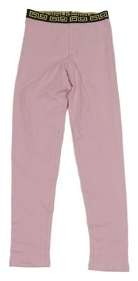 Svetloružová -čierne legíny so zlatým vzorom Matalan